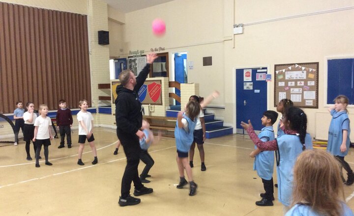 Image of Year 3 had a fantastic PE lesson with Sam today! They engaged in an exciting game of handball with a unique twist.