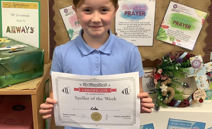 Image of Lola is this week’s speller of week. Well done Lola!