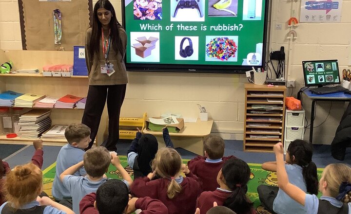 Image of Huge thanks to Blackburn with Darwen Council for a fantastic recycling session today! We learned how to sort our rubbish and discussed the impact of littering. We are now recycling experts!