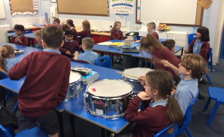 Image of We are learning to play the samba drums in Music with Junior Jam.