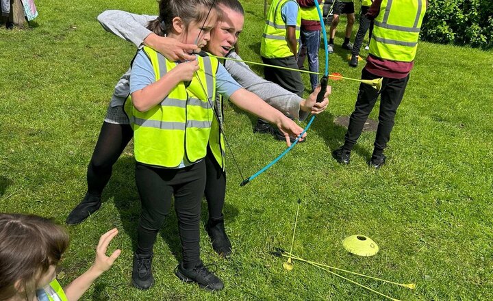 Image of Some Year 5 children are enjoying a morning at Canalside Activity Centre doing a range of activities including Catapults and Archery.