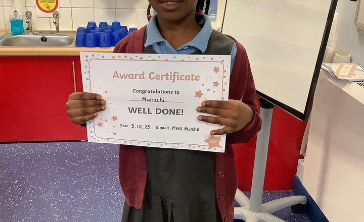 Image of Year 2 readers of the week! Last week our reader of the week was Munachi and this week was Somma. They have been chosen for super effort in Reading Practice. We are so proud of you girls!