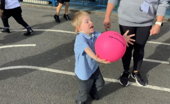 Image of Lots of work on our throwing, catching and bouncing skills today in PE!