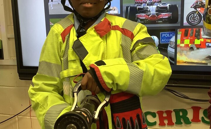 Image of This afternoon a firefighter joined us from Lancashire Fire Service to teach us all about Fire Safety. Ask your child what they have discussed today!