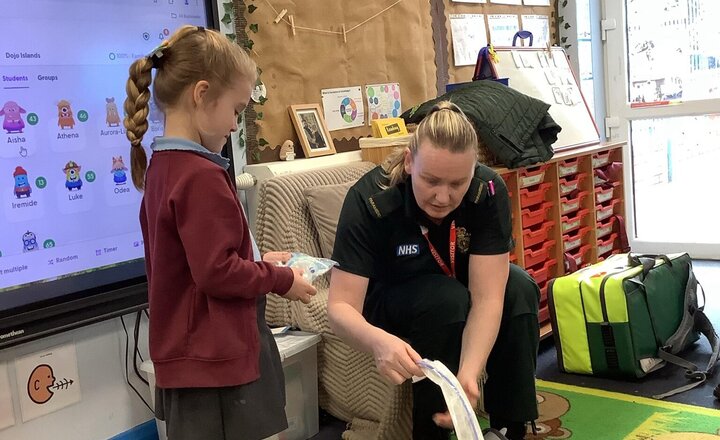 Image of Pip the Paramedic visited reception today and told us all about her job.