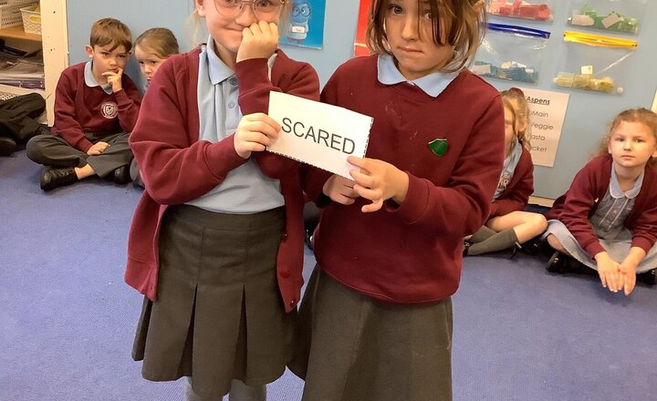 Image of In our PSHE this term we are looking at me and my relationships. Yesterday we looked at a range of emotions. We found out that we all react differently to emotions and that it is okay. We used a circle time and role play to help us understand this.