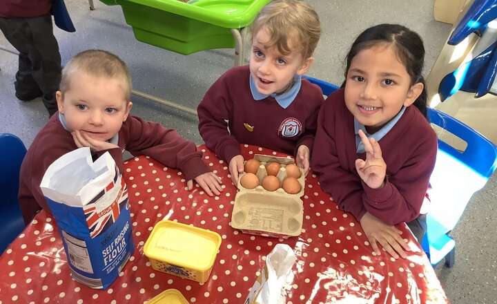 Image of We made cakes for Aidan’s Birthday party. We looked at the ingredients before we started and talked about irreversible change. Ask your child what this means.