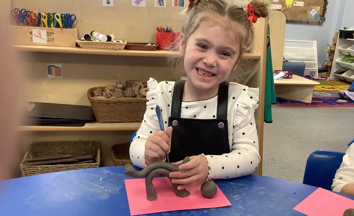 Image of Art day- we have been looking at Keith Haring's art work today. We discussed how it made us feel. Lots of his work represents love and friendship. We then created our own Keith Haring inspired sculptures using clay.