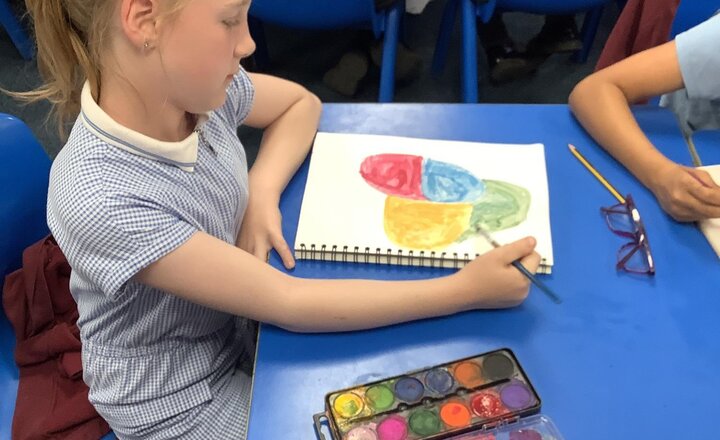 Image of Watercolour colour mixing in Art. We then used these techniques to create paintings based on what we could see.
