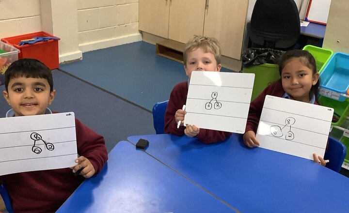 Image of In Maths, we have started our new unit of Addition and Subtraction. Today, we have introduced part part whole models! The children picked this up and worked so hard!