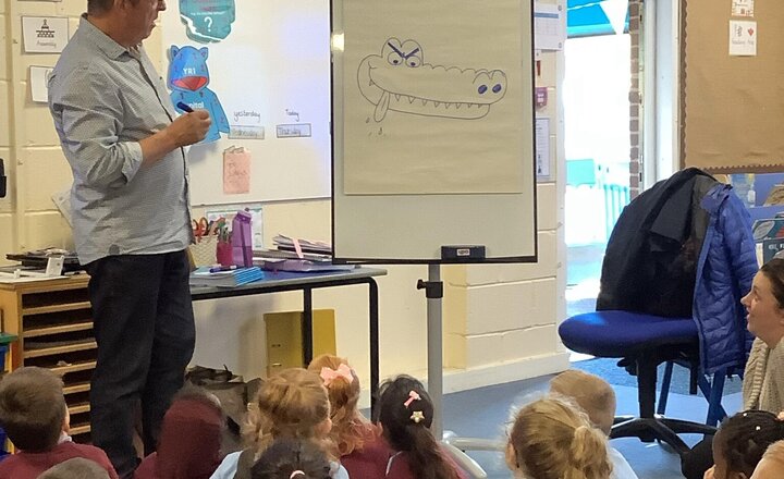 Image of We loved our session with Paul Cookson. He is a poet. We listened to lots of poems  and wrote our own poem with him.