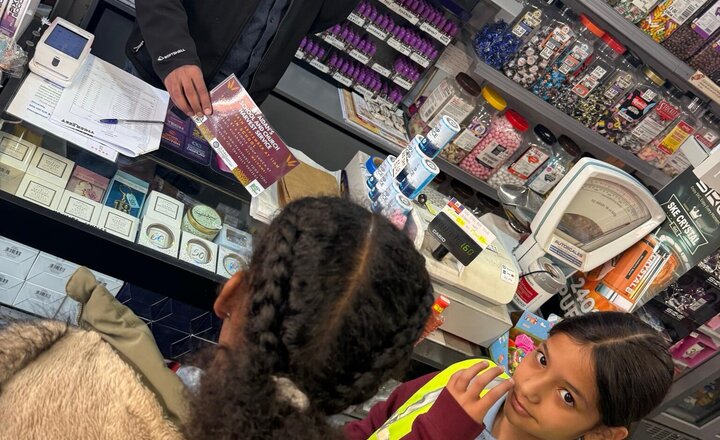 Image of Ambassadors group have been out into the community advertising our school Harvest worship. We took flyers and hand outs and left them in a range of different shops. We hope you can all make it to our Harvest Worship in school.