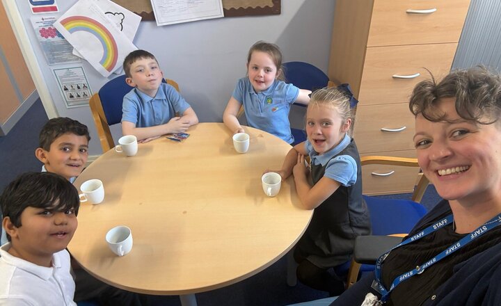Image of A wonderful afternoon spent enjoying hot chocolates topped with marshmallows, orange juice, sweeties and biscuits. Today we celebrated our VIPs showing our school values and showing their potential to grow with God.