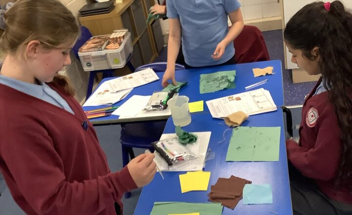 Image of DT Week: Investigating Water Resistance. We used pipettes and syringes to investigate which materials we are going to select for our shelters. Great scientific investigations and careful work year 6!