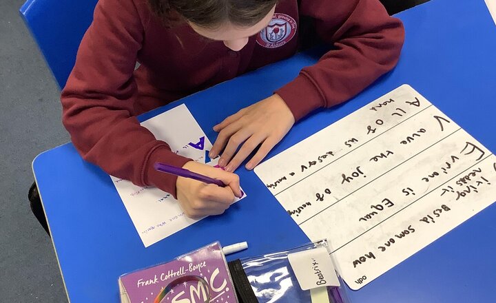 Image of Day 3 of Interfaith Week focused on Sikhism. The children gained a wealth of new knowledge about the religion and produced some excellent acrostic poems.