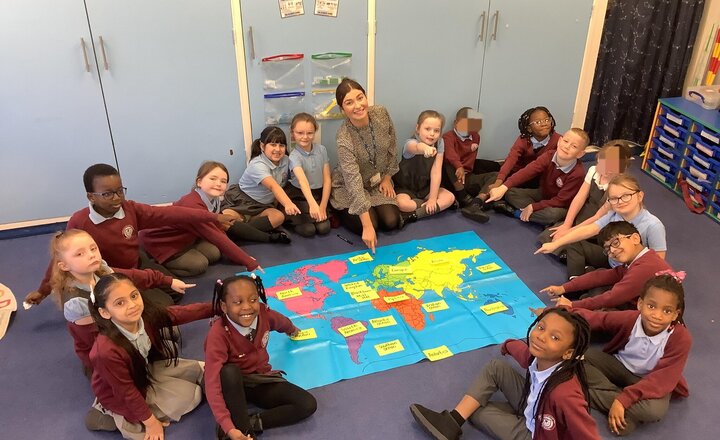 Image of Today, we revisited our Year 1 sticky knowledge on the continents and oceans, remembering the United Kingdom is part of Europe. We deepened our learning by locating Blackburn using maps and globes.