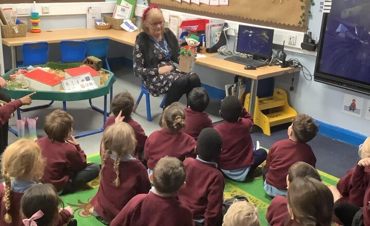 Image of We had a special delivery today! The elf had gone on a visit to see Santa and was delivered to school in a parcel. The elf reminded us that we need to send our Christmas wish list off very soon.