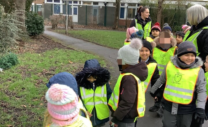 Image of Today in Year 1, we went on our Winter walk. We looked at the trees and how they are bare, we listened to the crunch beneath our feet of snow and ice! We had so much fun and it was lovely to explore the weather and how it feels at this time of year!