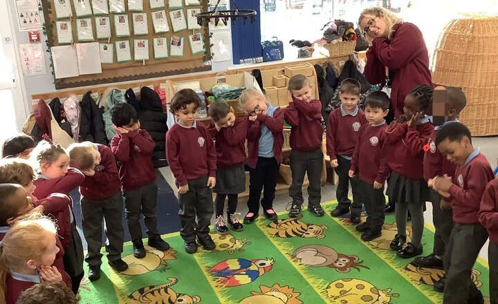 Image of We have had a special visitor in Reception! We had an email from Daddy bear asking if his family could come and stay in our cottage. Baby bear was feeling sad so we sang ‘Teddy bear, Teddy bear’ to cheer him up.