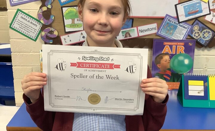 Image of Skyla is this week’s speller of week. Well done!