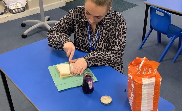 Image of Year 1 had a "berry" good time teaching Miss Kay how to make a jam sandwich! After spotting "bossy" verbs and clear steps in examples, they’re ready to write their own instructions.