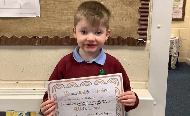 Image of Our reader of the week! This week our reader of the week has been selected Our reader of the week! This week our reader of the week has been selected for making fantastic progress and always reading at home. Well done Ronnie! You are a superstar!