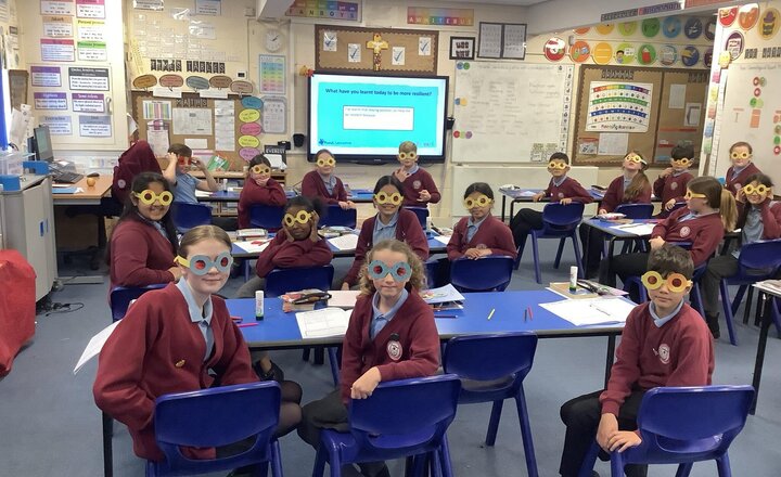 Image of Putting our positivity glasses on with our Bounce Forward PSHE lesson with Lyndsey.