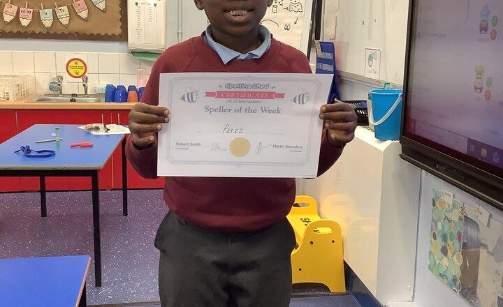 Image of Perez is this weeks speller of the week for trying so hard and ensuring he consistently practises to get full marks. Keep it up Perez!