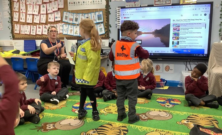 Image of In PSHE, we learnt about specific people who help us, understating the roles of police officers, doctors, firefighters, lollipop ladies/men, paramedics and when & why we may need them.