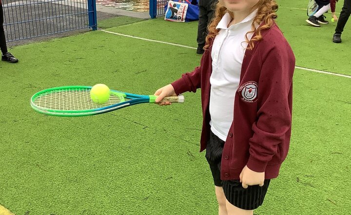 Image of Our new PE topic is Tennis! This week, we mastered the racket grip and practised passing to partners. The children showed brilliant hand-eye coordination and resilience.
