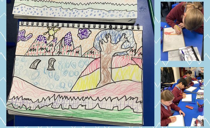 Image of In Art, we’ve focused on pattern and texture. The children used intricate designs to finish their pieces with brilliant attention to detail. We’re so proud of their focus!