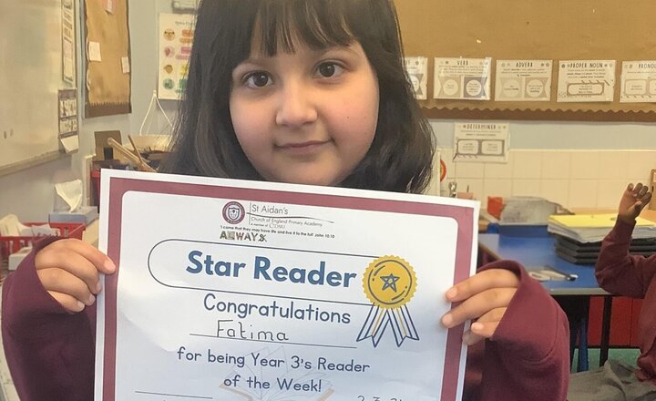Image of In year 3 our reader of the week was Fatima.  Fantastic home reading.