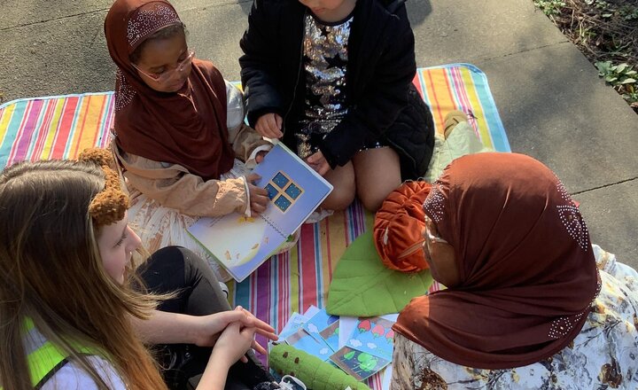 Image of We had a brilliant time celebrating World Book Day! The children took their learning outdoors, using story sacks to sharpen their retelling and oracy skills. ​It was a joy to see them exploring characters together and sharing their love of reading.
