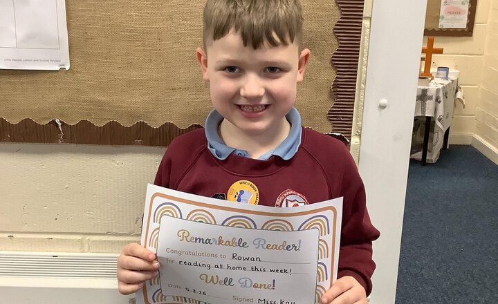 Image of This week our reader of the week has been selected for reading at home this week. Well done Rowan! You are a superstar!