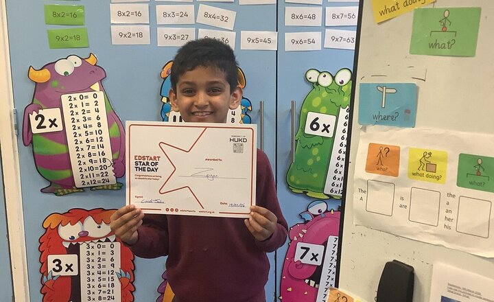 Image of This week in year 3 Zayan was awarded the edstart PE star of the day.
