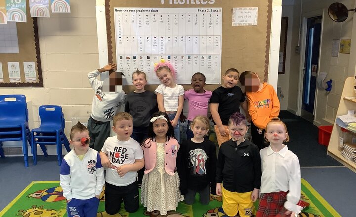 Image of A huge thank you to all our parents for the incredible effort with Crazy Hair and Red Noses today! The children looked amazing, and your support for Comic Relief is much appreciated.
