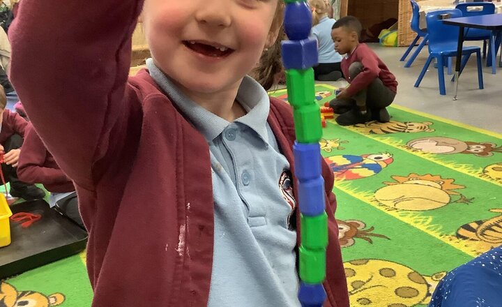 Image of In Maths, we have been learning about Repeating Patterns. Reception have been fantastic busy bees and had a go at making their own repeated patterns!