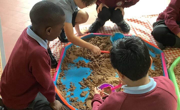 Image of We had a fantastic "Beach Mission" at the church! Pupils explored Bishop William Temple’s legacy through sandcastle building, circus skills, and postcard writing. Huge thanks to Rev. Alice and Paula for a great morning and the rock!