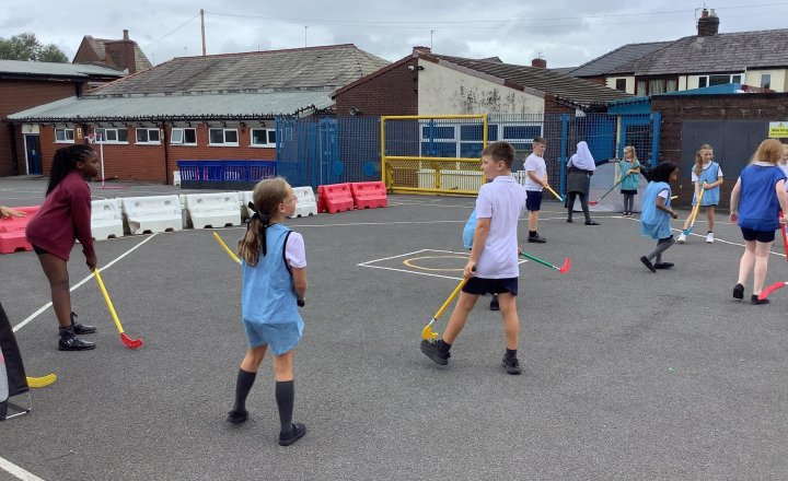 Image of What a wonderful start to our Year 5 P.E. lessons! The children had a brilliant time today focusing on developing their hand-eye coordination. They showed fantastic effort and enthusiasm right from the start.