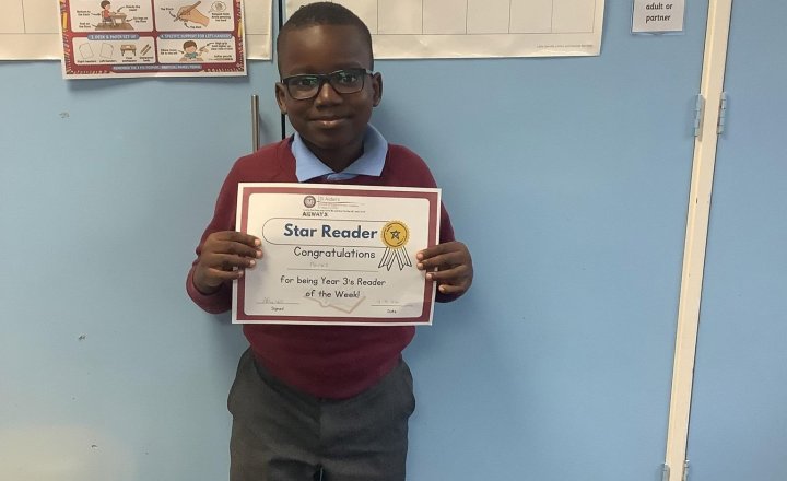 Image of Our reader of the week for year 3 is Perez, who went above and beyond 🏆