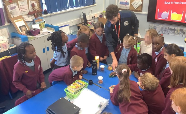 Image of Year 3 worked with Blackburn Rovers on their GULP sessions! They ran an egg-periment on drink choices and headed outdoors for teamwork to boost stamina. ⚽