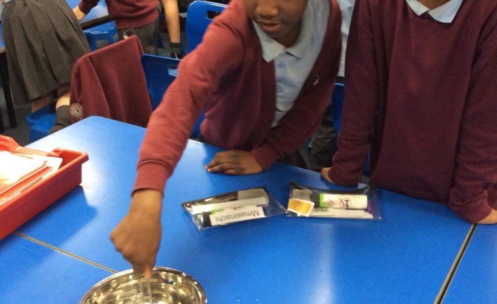 Image of Year 4 scientists in the making. Our new unit is all about Sound 🛎  We used tuning forks to explore what happens when a sound travels through water. We saw the vibrations and some even made a splash! Great fun 😀