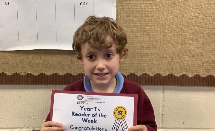 Image of Our first reader of the week!🌟  This week our reader of the week has been selected for reading multiple times at home. Well done William! You are a superstar!🌈