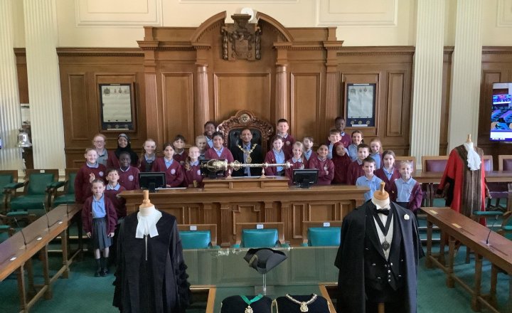Image of We had a wonderful morning at the Town Hall visiting the Mayor of Blackburn with Darwen! Huge thanks to Phil and Coral for the brilliant tour learning about council history and democracy. The children were stars and loved their badges and certificates! 🏅