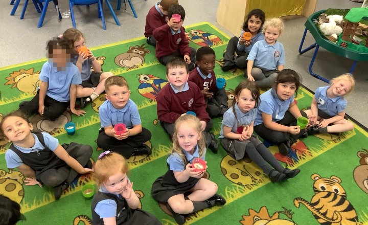 Image of In Thursday’s celebration worship, Reception won the attendance race mystery prize! 🏆 Keep it up, Attendance HEROs! For their reward, they enjoyed hot chocolate and chocolate biscuits.
