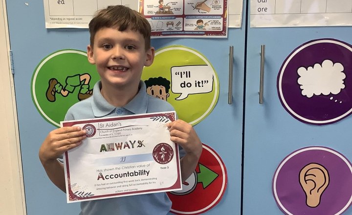 Image of This week in year 3 JJ got our first vip this term. We are very proud of him for showing accountability for his actions and learning.