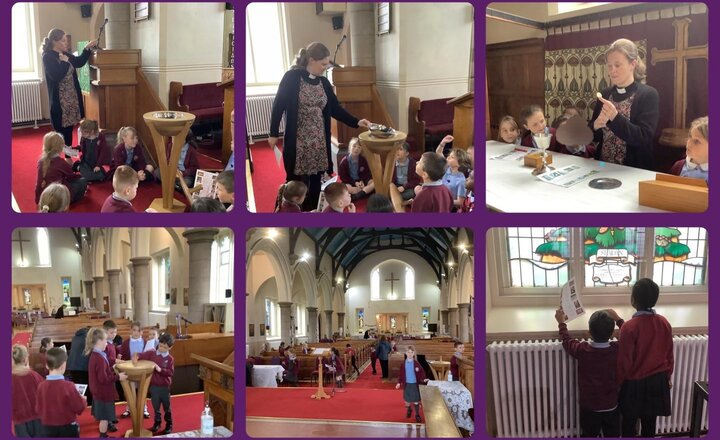 Image of As part of our RE topic we went on a visit to church. We did a treasure hunt to find the objects in the church and what they are used for. Year 2 had a great time and learnt so much from Rev Alice.