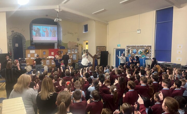 Image of We enjoyed a wonderful afternoon enjoying a special visit from St Luke's performing a Christmas play for us all to see. We all took part in a Christmas sing and dance along at the end.