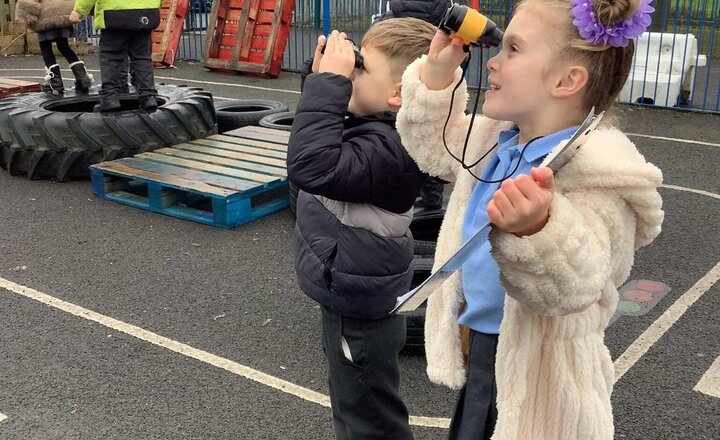 Image of We spoke about the Big Schools’ Birdwatch (organised by the RSPB) in our Picture News last week.   It inspired us to do some birdwatching in our outdoor area this week.