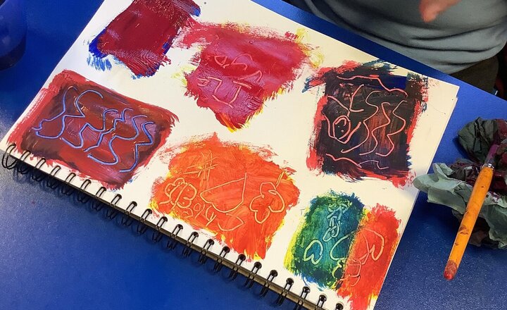 Image of Our Year 2 artists got creative with sgraffito today, layering paint to reveal exciting designs by scratching through the top coat. What super artists you are Year 2!